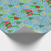 Hemelsblauwe Dinosaurus Kerstmis Cadeaupapier (Hoek)