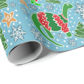 Hemelsblauwe Dinosaurus Kerstmis Cadeaupapier (Rol Hoek)