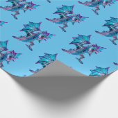 Hemelsblauwe Draken Fantasy Vuur Energie Hemelsbla Cadeaupapier (Hoek)