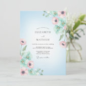 Hemelsblauwe Elegante Anemoon Bruiloft Kaart (Staand voorkant)