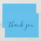 Hemelsblauwe Elegante Moderne Gewone Handlettering Bedankkaart (Voorkant / Achterkant)