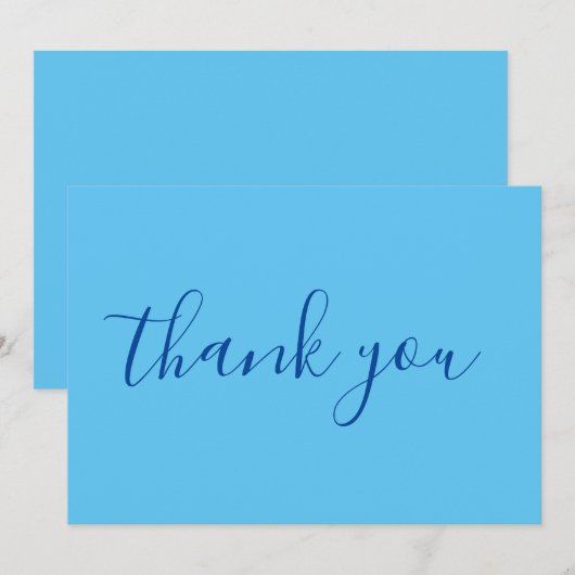Hemelsblauwe Elegante Moderne Gewone Handlettering Bedankkaart (Voorkant / Achterkant)