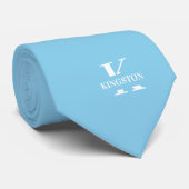 Hemelsblauwe Elegante Monogram + Naam Stropdas (Opgerold)