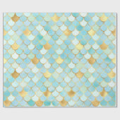 Hemelsblauwe en gouden zeemeermin schubben cadeaupapier (Vlak)