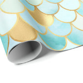 Hemelsblauwe en gouden zeemeermin schubben cadeaupapier (Rol Hoek)