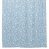 Hemelsblauwe en witte abstracte stippen douchegordijn (Voorkant)