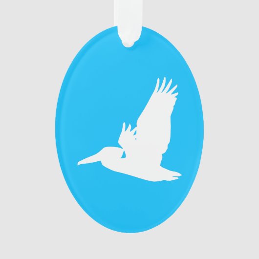 Hemelsblauwe en witte vliegende pelikaan ornament (voorkant)