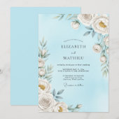 Hemelsblauwe Ethische Bloem Bruiloft Kaart (Voorkant / Achterkant)
