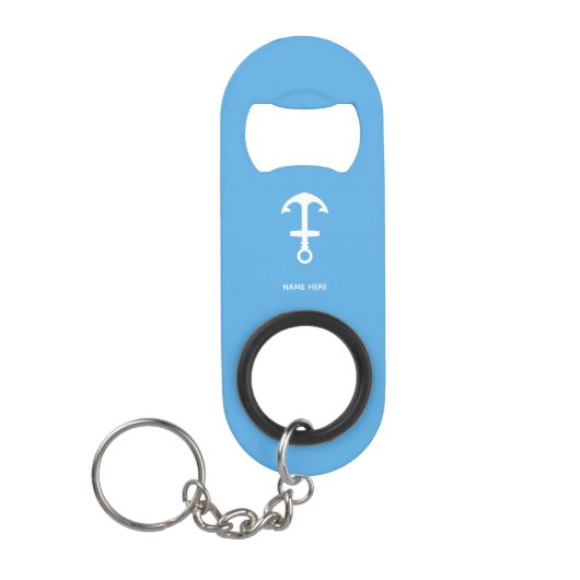 Hemelsblauwe Flesopener Met Aangepaste Tekst Bar S Mini Flessenopener (Voorkant)