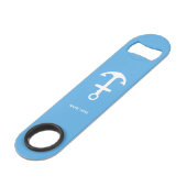Hemelsblauwe Flesopener Met Aangepaste Tekst Bar S Speed Flessenopener (Voorkant Gekanteld)