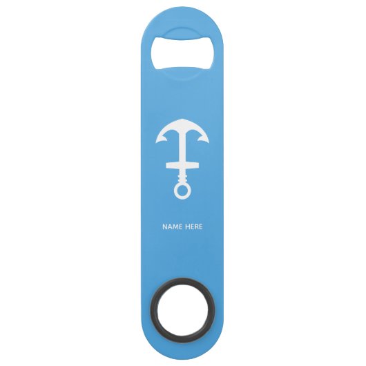 Hemelsblauwe Flesopener Met Aangepaste Tekst Bar S Speed Flessenopener (Voorkant)