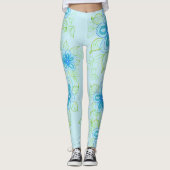 Hemelsblauwe gebloemde leggings (Voorkant)