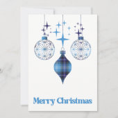 Hemelsblauwe geruite ornament platte kerstkaart (Voorkant)