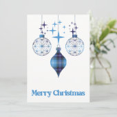 Hemelsblauwe geruite ornament platte kerstkaart (Staand voorkant)