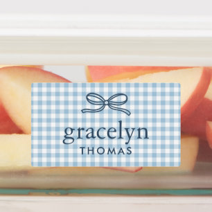 Hemelsblauwe Gingham Strik Monogram Labels