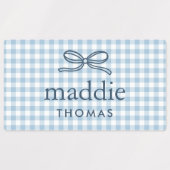 Hemelsblauwe Gingham Strik Monogram Labels (Design 2)