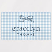 Hemelsblauwe Gingham Strik Monogram Labels (Design 1)