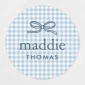 Hemelsblauwe Gingham Strik Monogram Labels (Design 2)