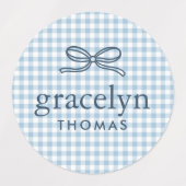 Hemelsblauwe Gingham Strik Monogram Labels (Design 1)