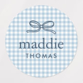 Hemelsblauwe Gingham Strik Monogram Labels (Design 2)