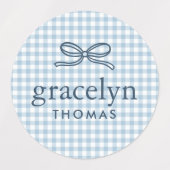 Hemelsblauwe Gingham Strik Monogram Labels (Design 1)
