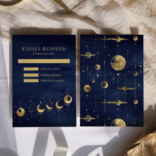 Hemelsblauwe Gouden Halve Maan Fasen Trouwring RSVP Kaartje