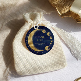 Hemelsblauwe gouden maanfasen trouwthank you bedankjes labels