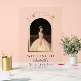 Hemelsblauwe gouden Quinceañera-welkom Acryl Bord