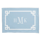 Hemelsblauwe Griekse Sleutel Monogram Standaard Ku Kussensloop (Voorkant-Links)