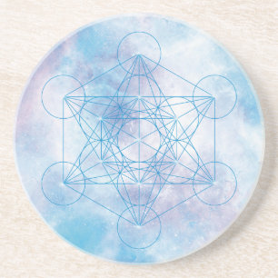Hemelsblauwe Metatron Kubus Heilige Geometrie Zandsteen Onderzetter