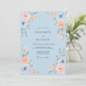 Hemelsblauwe Serene Rozen Bruiloft Kaart (Staand voorkant)