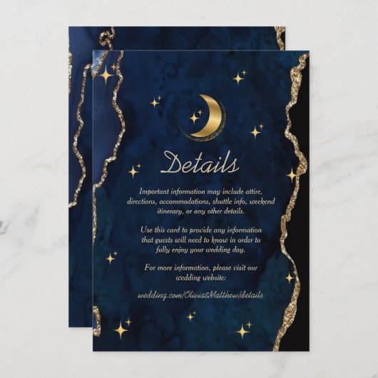 Hemelsblauwe Trouw Maan Midden in de Sterren Informatiekaartje (Voorkant / Achterkant)