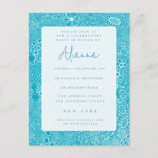 Hemelsblauwe uitnodiging voor een speciaal feest (Voorkant)