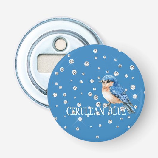 Hemelsblauwe Vogel Nep-diamanten Button Flesopener (Voorkant)