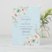Hemelsblauwe Whimsical Bloem Bruiloft Kaart (Staand voorkant)