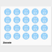 Hemelsblauwe Witte Wingerd Monogram Lettertype Ooi Ronde Sticker (Vel)