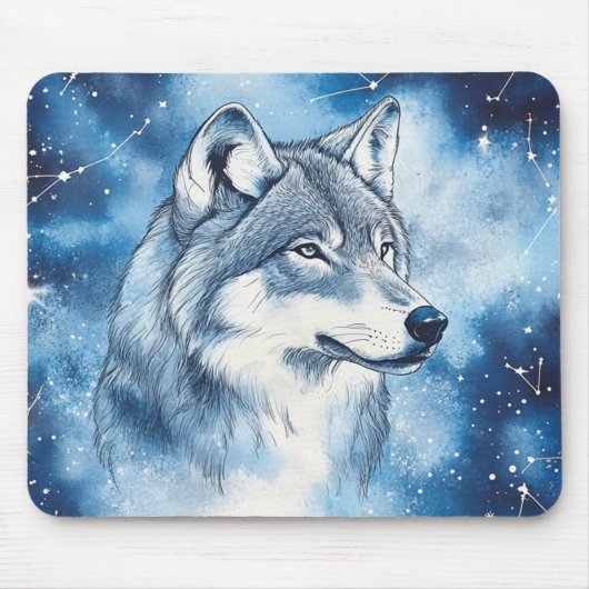 Hemelsblauwe Wolf Kosmische Constellatie Muismat (Voorkant)