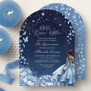 Hemelsblauwe Zilveren Prinses Quinceanera Kaart