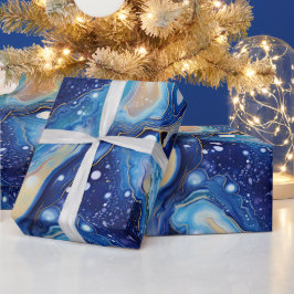 Hemelse Abstracte Melkweg Kunst in Blauwe Gouden W Cadeaupapier