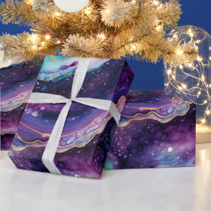 Hemelse Agaat Abstract Paars Blauw Gouden Wervelin Cadeaupapier