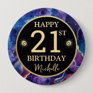 Hemelse Agaat Glitter Verjaardagsbadge Ronde Button 4,0 Cm