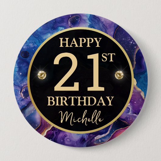 Hemelse Agaat Glitter Verjaardagsbadge Ronde Button 4,0 Cm (Voorkant)