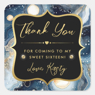 Hemelse Agaat met Goud & Blauwe Sweet 16 Vierkante Sticker