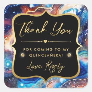 Hemelse Agaat met Gouden Kosmische Tinten Quincean Vierkante Sticker