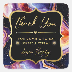 Hemelse Agaat met Gouden & Paarse Tinten Sweet 16 Vierkante Sticker