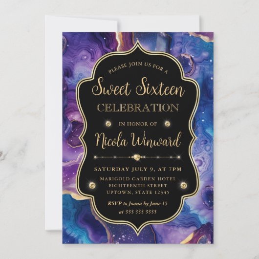 Hemelse Agaat | Vurig Kosmische Geode Sweet 16 Kaart (Voorkant)
