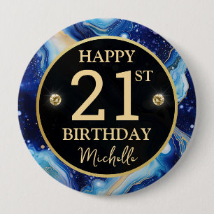 Hemelse Agate Glitter Verjaardagsbadge Ronde Button 4,0 Cm