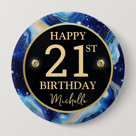 Hemelse Agate Glitter Verjaardagsbadge Ronde Button 4,0 Cm (Voorkant)