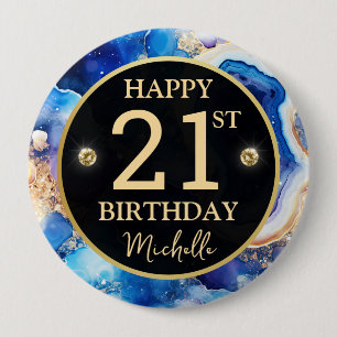 Hemelse Agate Glitter Verjaardagsbadge Ronde Button 4,0 Cm