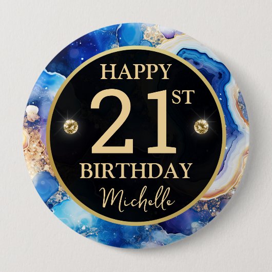 Hemelse Agate Glitter Verjaardagsbadge Ronde Button 4,0 Cm (Voorkant)